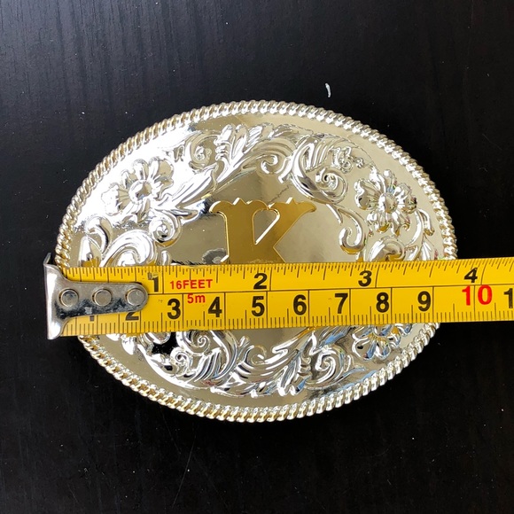 Letter K belt buckle silver gold cowboy men women - Picture 2 of 5
